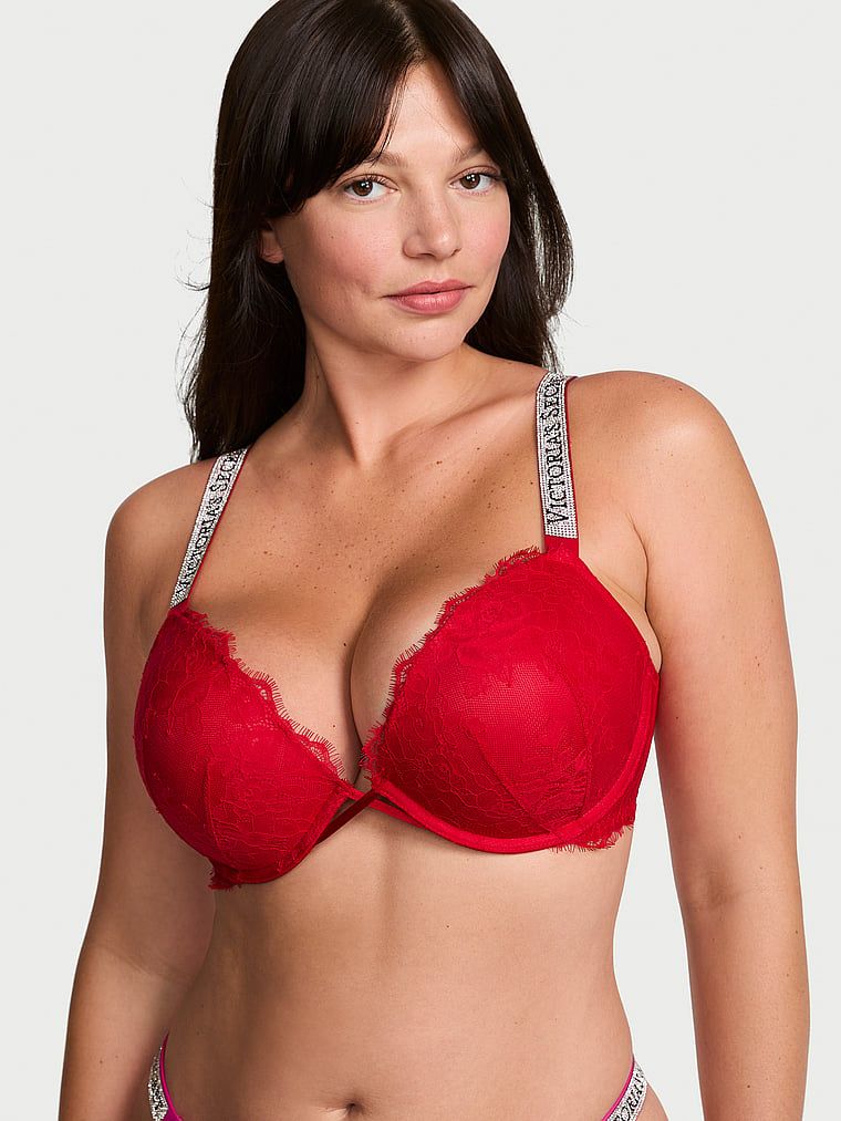 Very Sexy Biustonosz push-up koronkowy z błyszczącymi ramiączkami Shine Strap