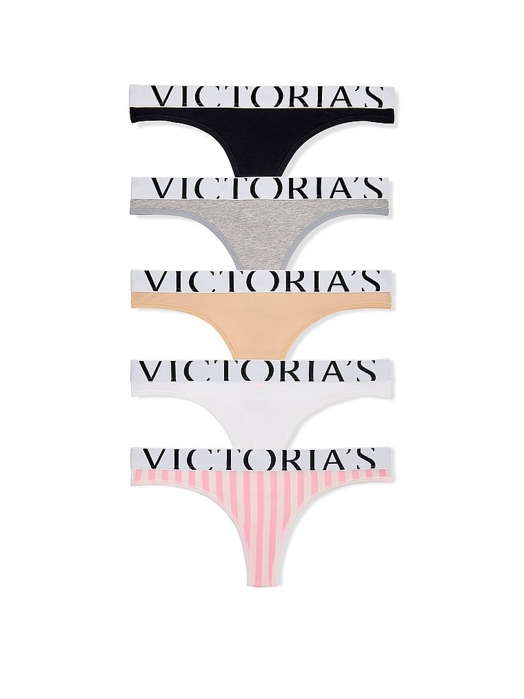 Victoria's Secret Zestaw stringów bawełnianych Exploded Logo - 5 sztuk
