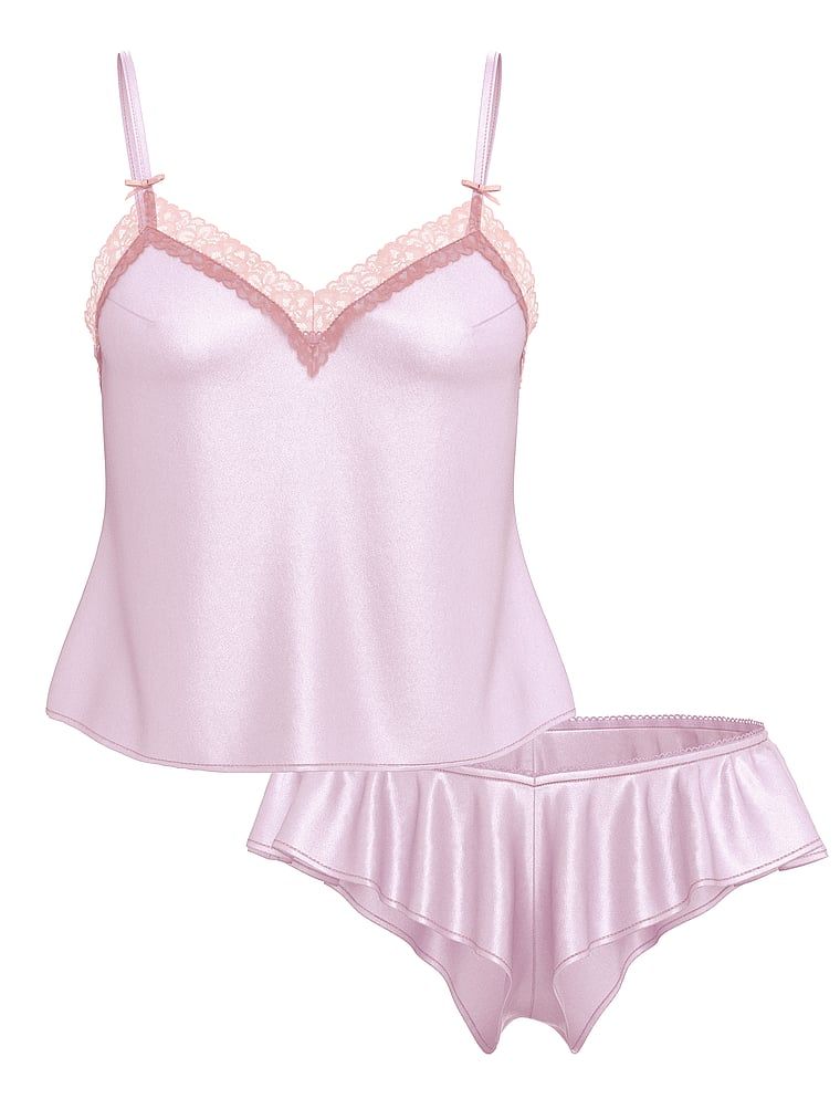 Zestaw do spania - top na ramiączkach i szorty Tease. Produkt ma kolor purpurowy i pochodzi z kolekcji Victoria's Secret. 