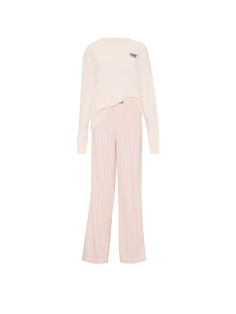 Piżama flanelowa długa Tee-Jama. Produkt ma kolor biały i pochodzi z kolekcji Victoria's Secret. 