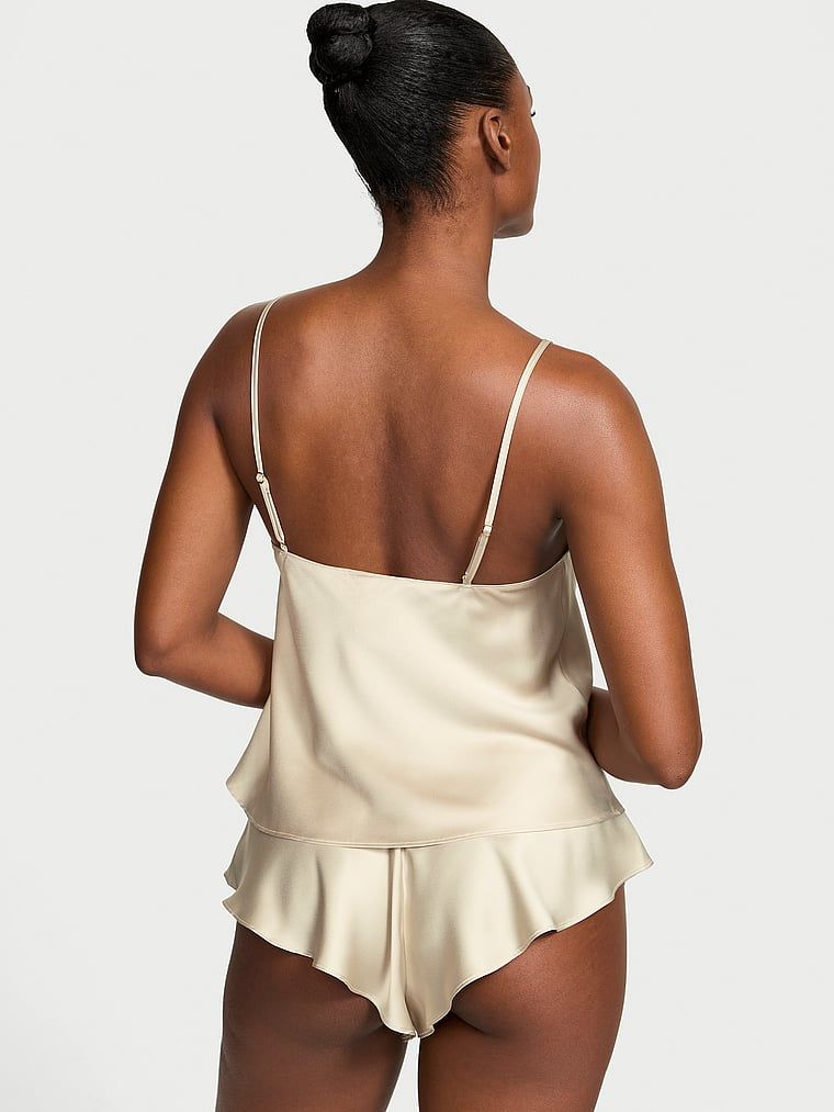 Victoria's Secret Satynowy zestaw z koronką do spania Satin Rose Lace-Trim
