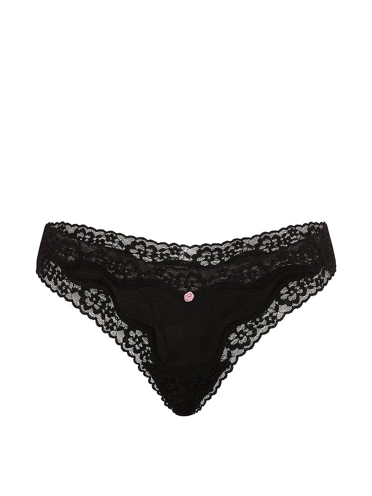 Stringi bawełniane z koronką Lace-Trim. Produkt ma kolor czarny i pochodzi z kolekcji Lace Trim. 