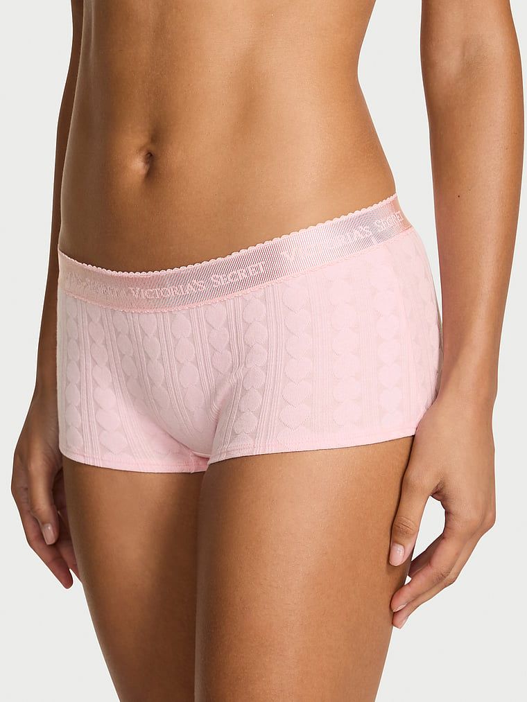 Cotton Majtki bawełniane szorty z serduszkami i logo Heart Pointelle Boyshort