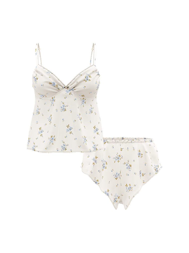 Zestaw do spania z szyfonu  - top i szorty Wildflower. Produkt jest wzorzysty i pochodzi z kolekcji Victoria's Secret. 
