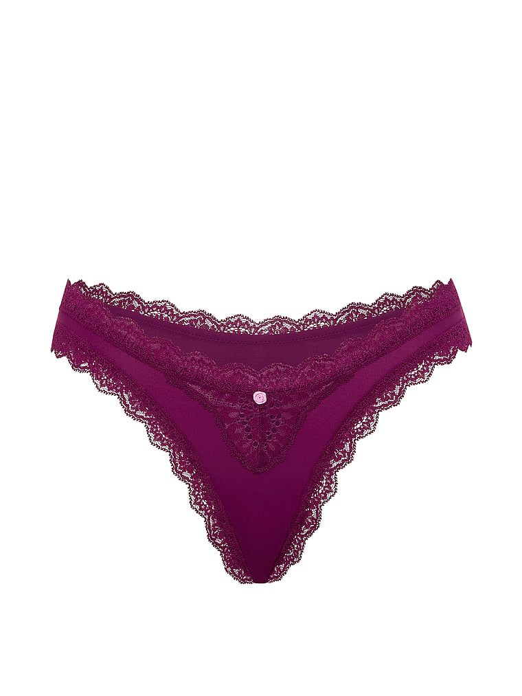 Majtki brazyliany z koronką Lace Trim Brazilian. Produkt ma kolor fioletowy i pochodzi z kolekcji Dream Angels. 