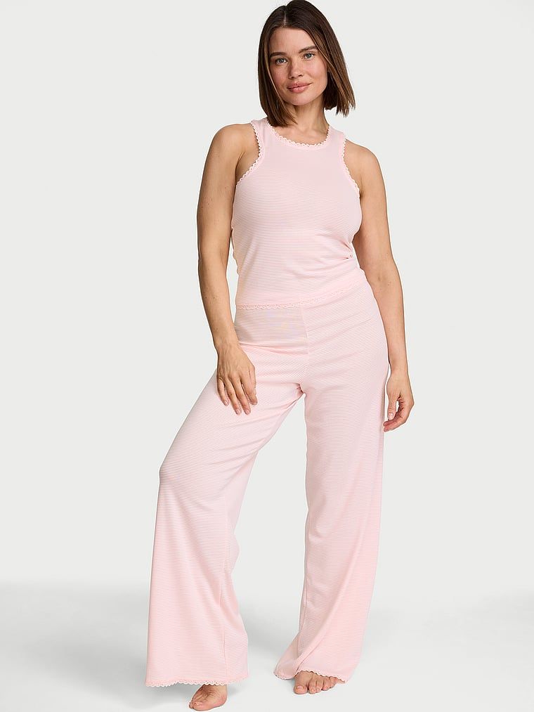 Victoria's Secret Zestaw do spania z bawełny - top i spodnie Shadow Stripe