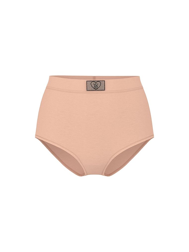 Cotton Majtki bawełniane figi z wysokim stanem i z błyszczącym logo Heart Shine Patch