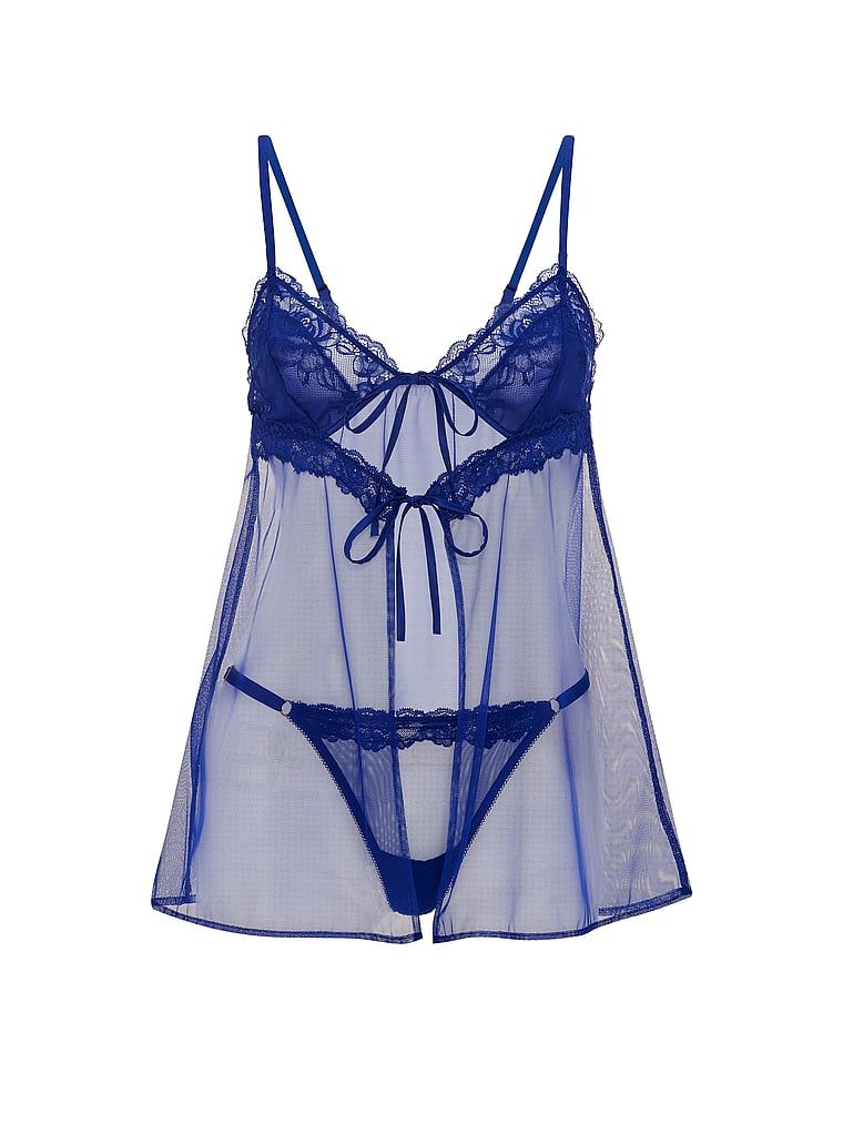 Halka i stringi Sheer Rose Babydoll. Produkt ma kolor niebieski i pochodzi z kolekcji Very Sexy. 