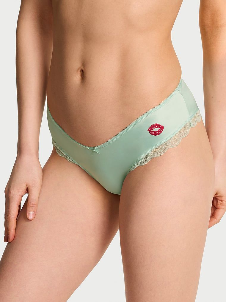 Victoria's Secret Majtki satynowe z wysoko wyciętymi nogawkami Tease Kiss Cheeky