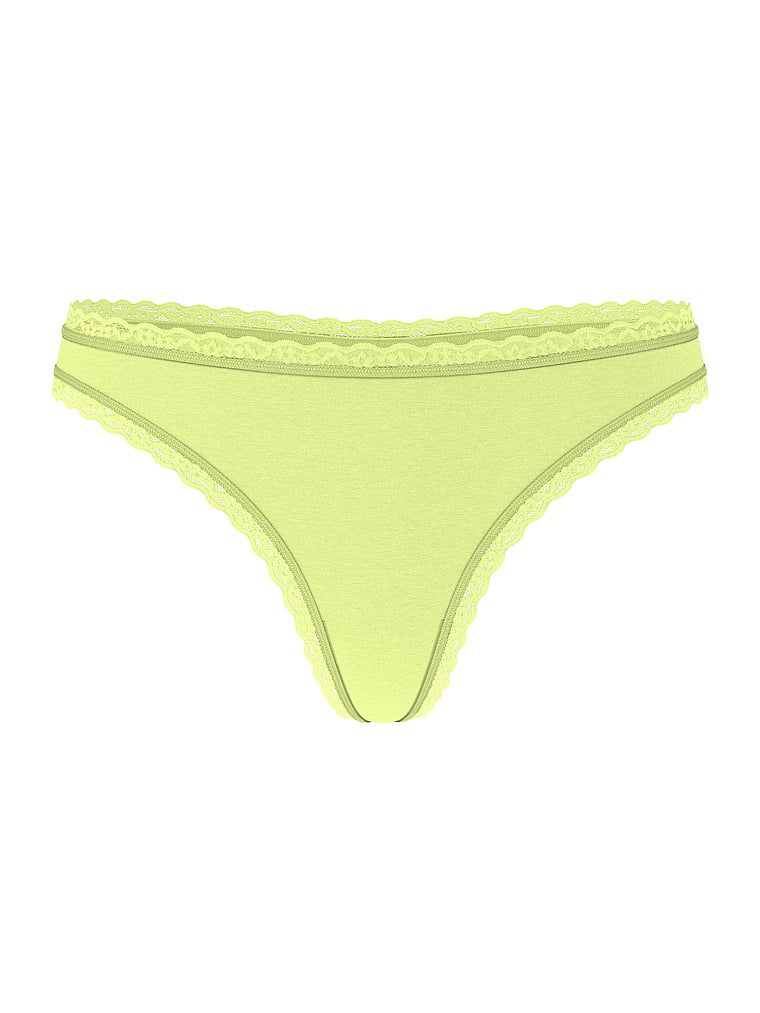 Stringi bawełniane z koronką na krawędziach Lace-Waist. Produkt ma kolor zielony i pochodzi z kolekcji Lacie. 