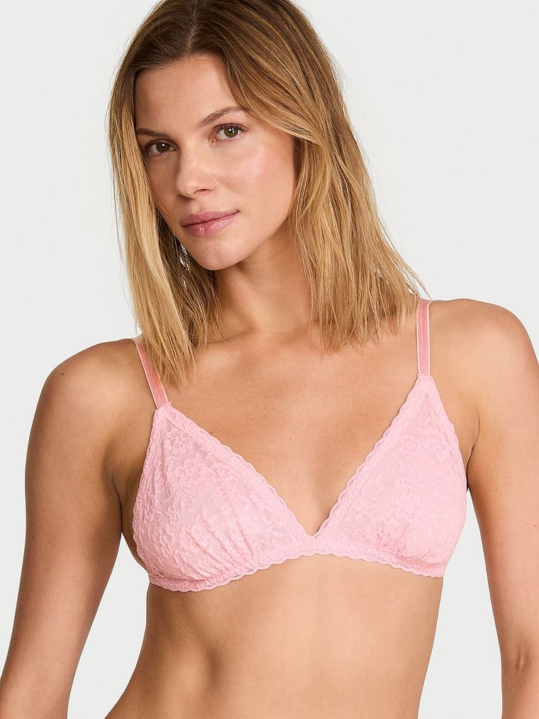 Biustonosz nieusztywniany braletka koronkowy. Produkt ma kolor różowy i pochodzi z kolekcji Victoria's Secret. 