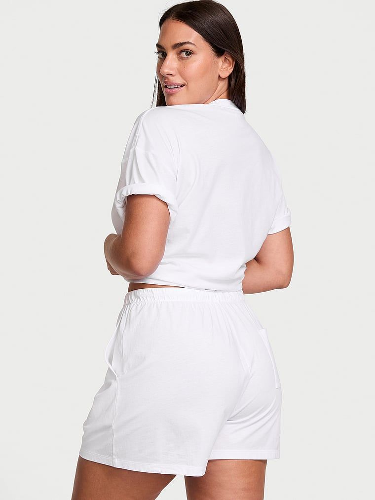 Piżama bawełniana z krótkimi rękawami i szortami. Produkt ma kolor biały i pochodzi z kolekcji Victoria's Secret. 