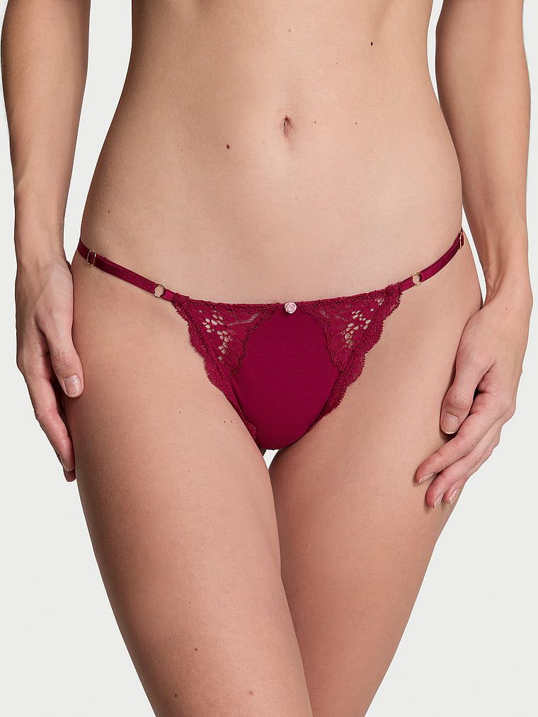 Dream Angels Stringi z koronką z regulowanymi paskami Lace-Trim V-String