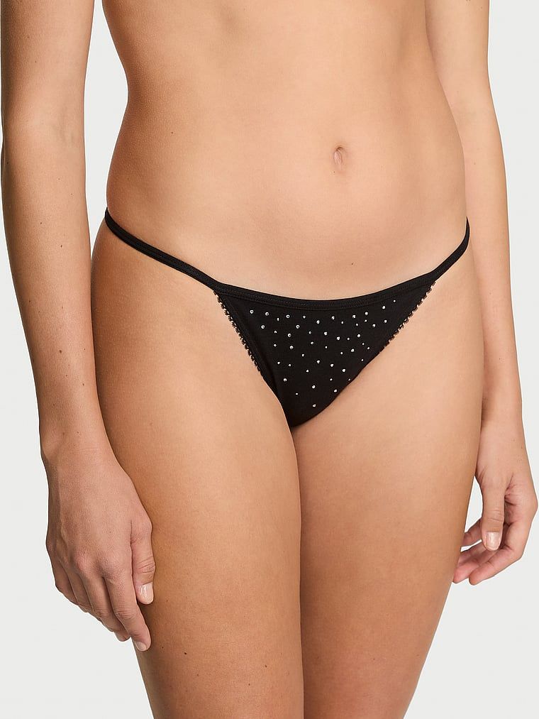 Stringi bawełniane z cekinami Sparkle. Produkt ma kolor czarny i pochodzi z kolekcji Victoria's Secret. 