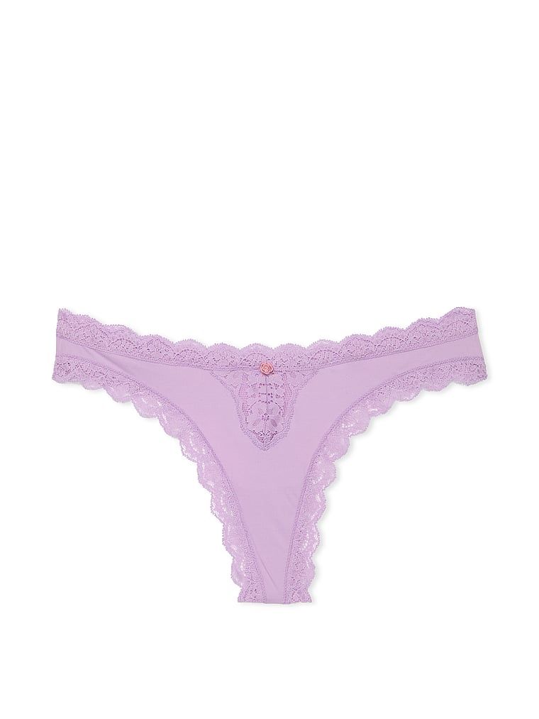 Stringi z koronką Lace Trim. Produkt ma kolor purpurowy i pochodzi z kolekcji Dream Angels. 