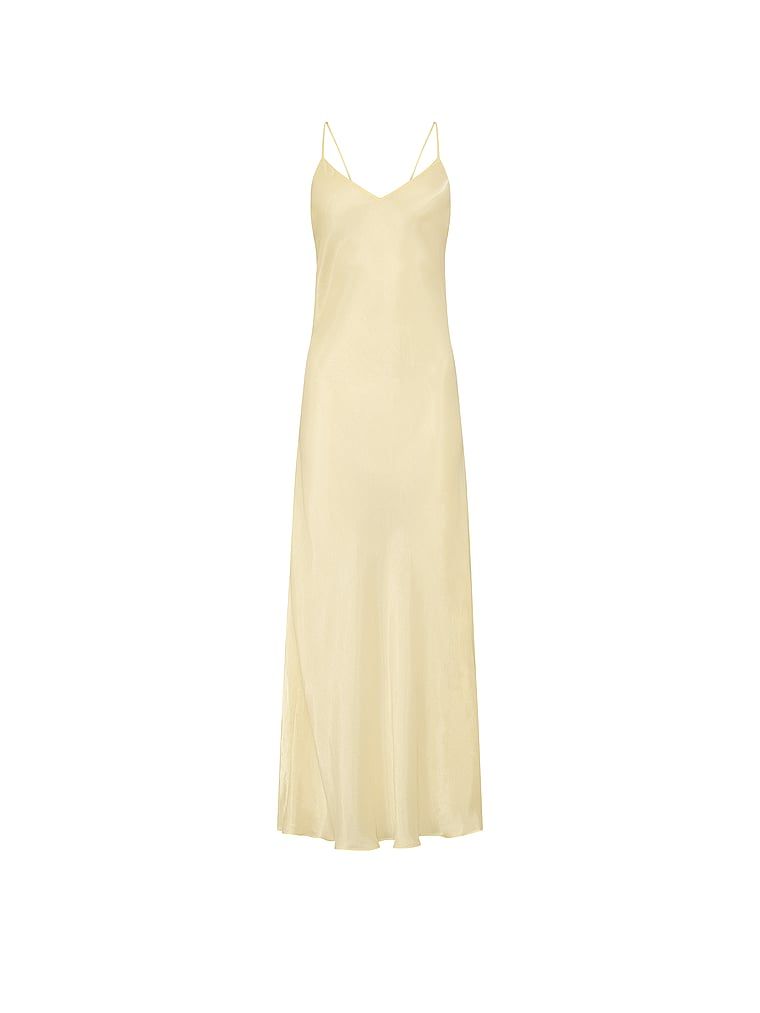 Sukienka satynowa długa prześwitująca Luxe Sheer Slip. Produkt ma kolor żółty i pochodzi z kolekcji Victoria's Secret. 