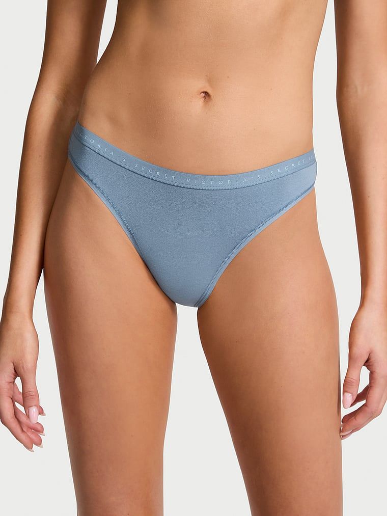 Majtki bawełniane Stretch Cotton Bikini. Produkt ma kolor niebieski i pochodzi z kolekcji Victoria's Secret. 