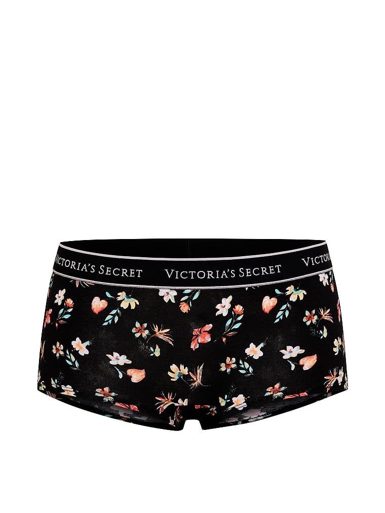 Majtki bawełniane szorty z logo w talii Boyshort. Produkt ma wzór kwiatowy i pochodzi z kolekcji Cotton. 