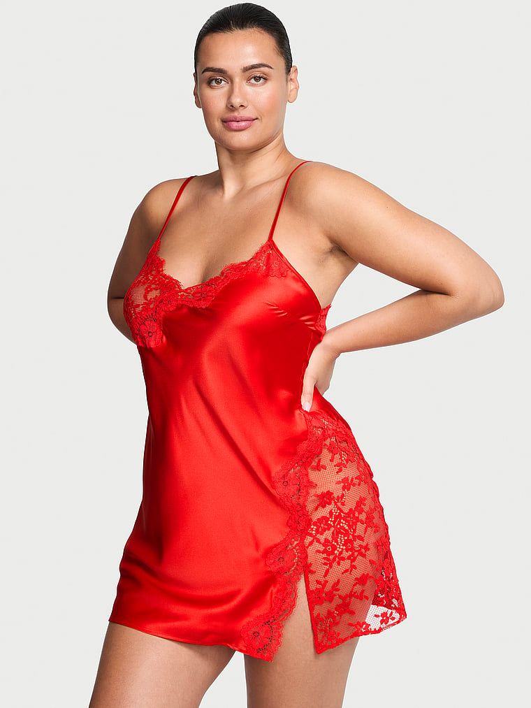 Dream Angels Koszulka nocna satynowa z koronką Lace-Trim Asymmetric