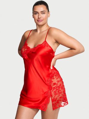 Dream Angels Koszulka nocna satynowa z koronką Lace-Trim Asymmetric