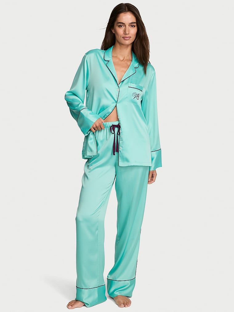 Victoria's Secret Piżama satynowa z długimi rękawami Signature