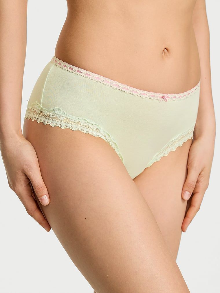 Majtki bawełniane Bow Lace-Trim Cheeky. Produkt ma kolor zielony i pochodzi z kolekcji Lace Trim. 