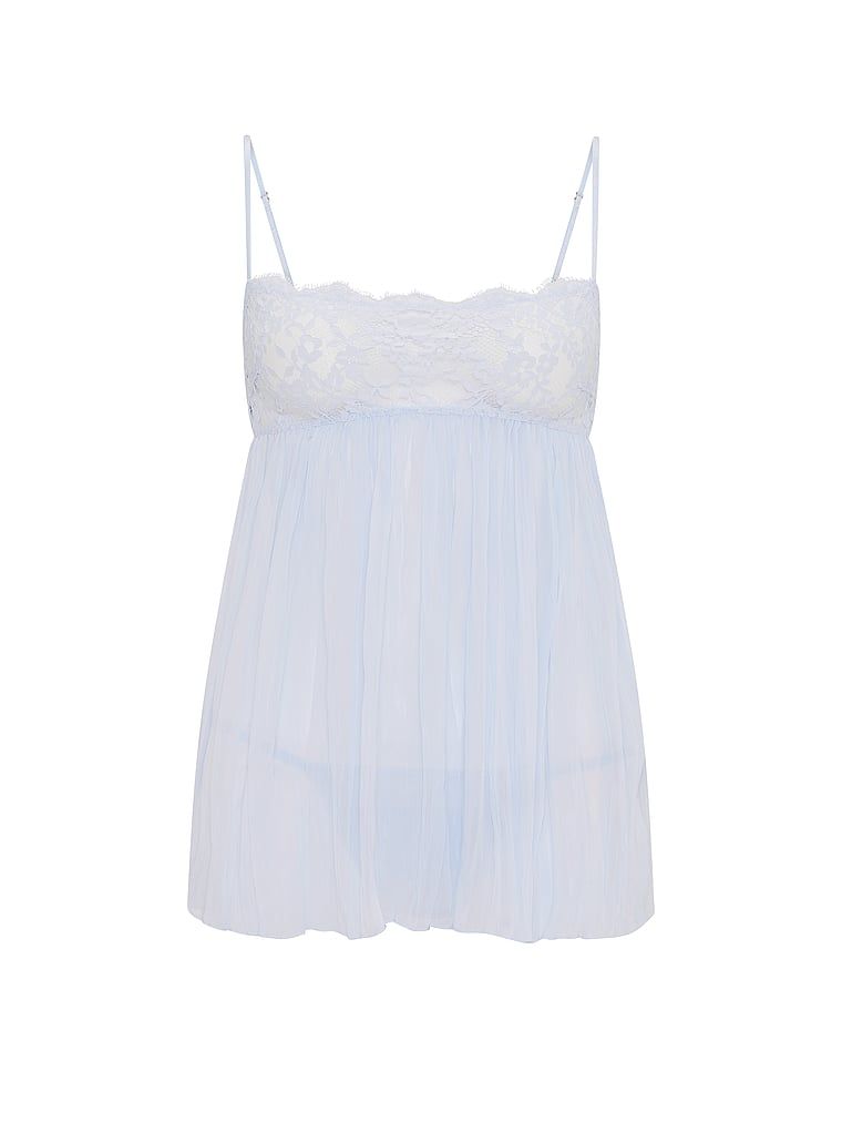 Halka i stringi Dream Lace Pleated Babydoll. Produkt ma kolor niebieski i pochodzi z kolekcji Dream Angels. 