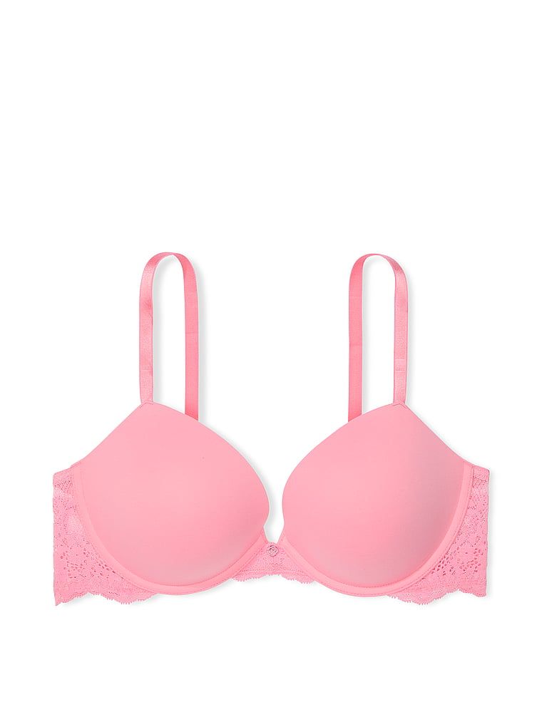 Na zdjęciu na białym tle widoczny jest biustonosz push-up Smooth and Lace. Produkt ma kolor różowy i pochodzi z kolekcji Dream Angels.