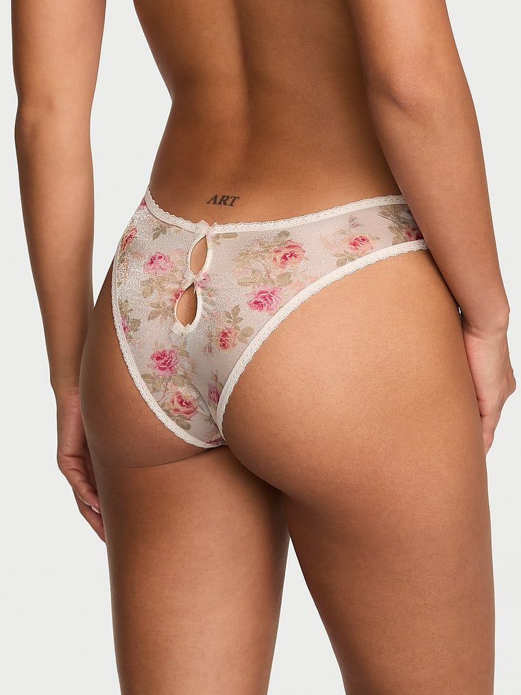 Dream Angels Majtki brazyliany błyszczące z wycięciami z tyłu Sheer Shimmer Brazilian