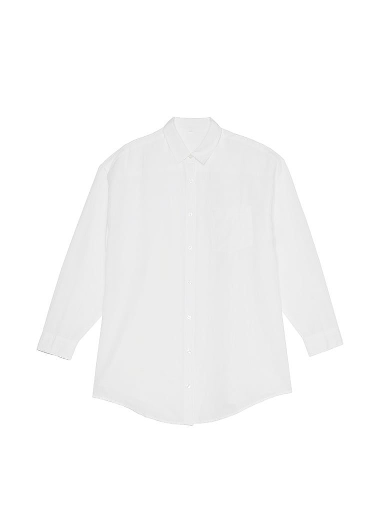 Lniana koszula-sukienka na plażę Linen Boyfriend Shirt Dress. Produkt ma kolor biały i pochodzi z kolekcji Victoria's Secret Swim. 