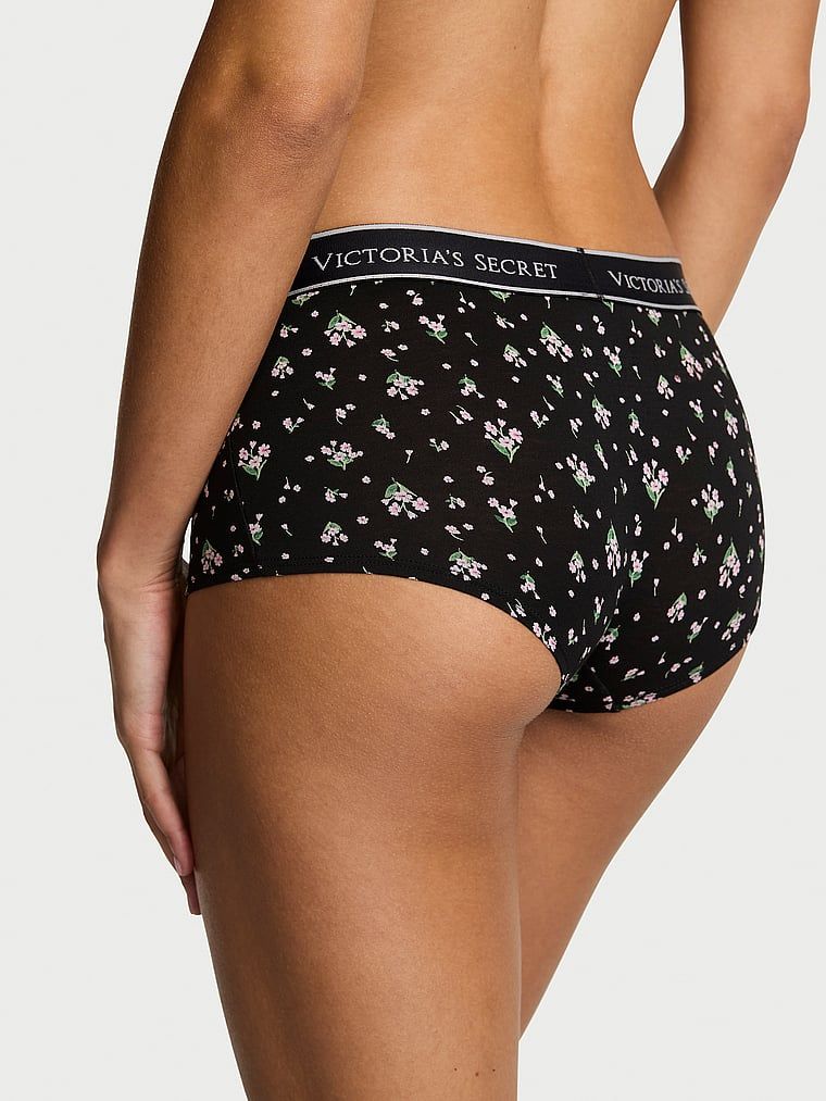 Majtki bawełniane szorty z logo w talii Boyshort. Produkt ma wzór kwiatowy i pochodzi z kolekcji Cotton. 