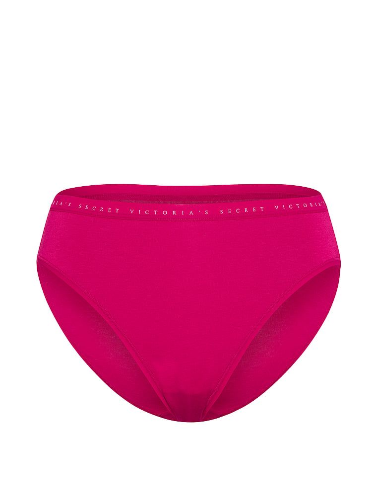 Majtki bawełniane figi z wysoko wyciętymi nogawkami High-Leg Brief. Produkt ma kolor różowy i pochodzi z kolekcji Victoria's Secret. 