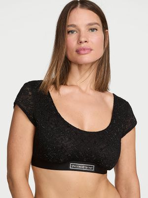 T-shirt Biustonosz koronkowy braletka z rękawkami i logo Shine