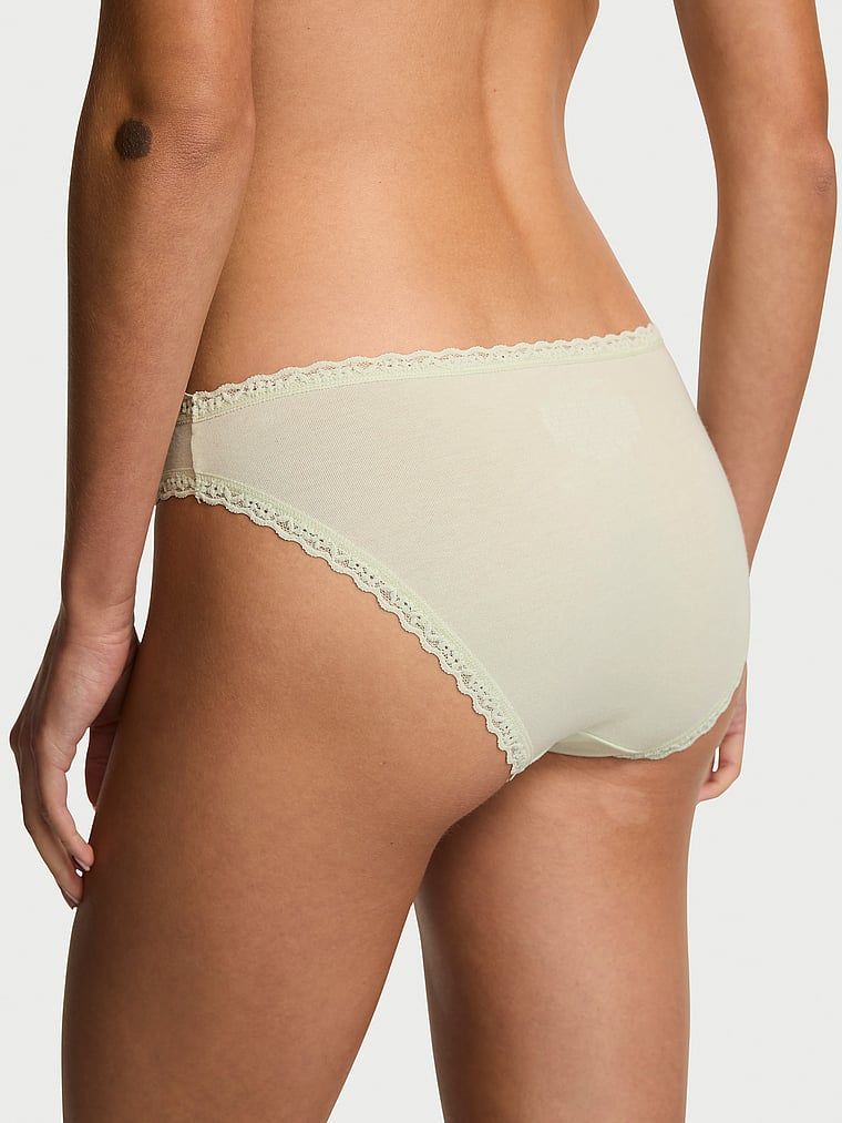Majtki bawełniane z koronką Lace-Trim Bikini. Produkt ma kolor zielony i pochodzi z kolekcji Lace Trim. 