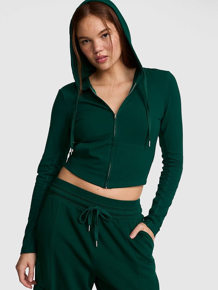 PINK Bawełniana bluza z kapturem i zamkiem na całej długości All-Day Cotton™