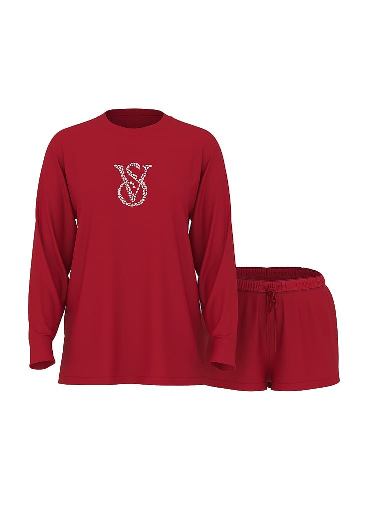 Piżama bawełniana z szortami Shine. Produkt ma kolor czerwony i pochodzi z kolekcji Victoria's Secret. 