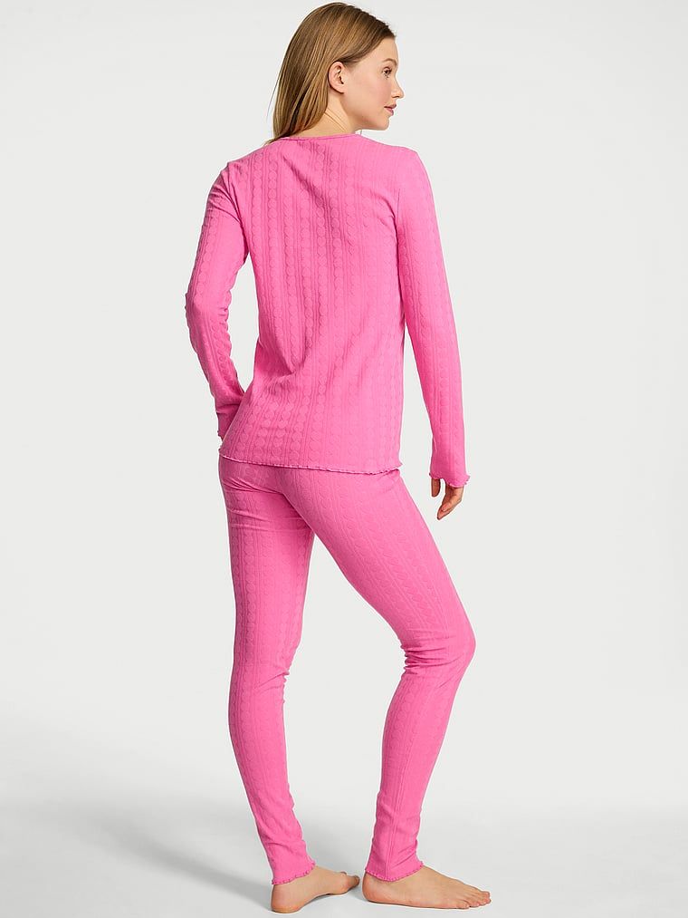 Piżama bawełniana z długimi rękawami i legginsami Heart Pointelle. Produkt ma kolor różowy i pochodzi z kolekcji Victoria's Secret. 