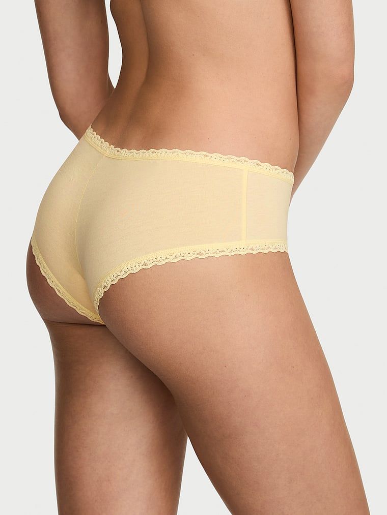 Majtki bawełniane z koronką na krawędziach Lace-Waist Cheeky. Produkt ma kolor żółty i pochodzi z kolekcji Lace Trim. 