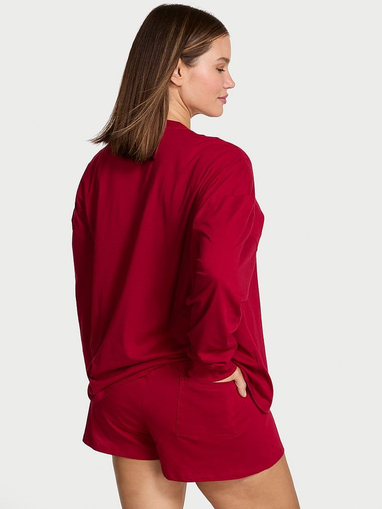 Piżama bawełniana z szortami Shine. Produkt ma kolor czerwony i pochodzi z kolekcji Victoria's Secret. 