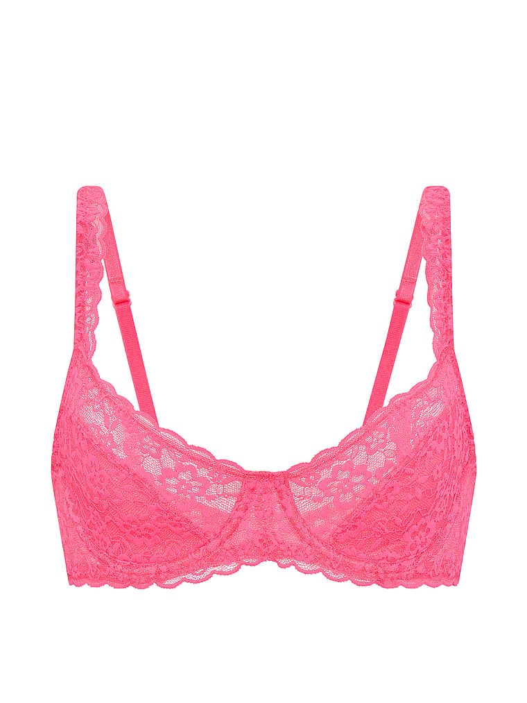 Biustonosz nieusztywniany balkonetka koronkowy. Produkt ma kolor różowy i pochodzi z kolekcji Victoria's Secret. 