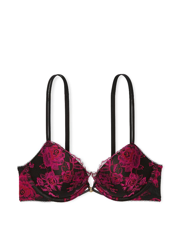 Na zdjęciu na białym tle widoczny jest biustonosz push-up koronkowy Rose Lace. Produkt posiada kwiatowy wzór i pochodzi z kolekcji Very Sexy.
