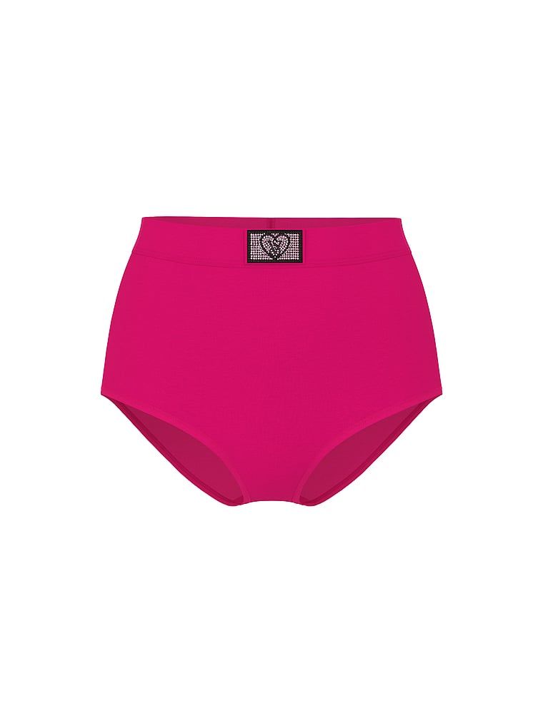 Cotton Majtki bawełniane figi z wysokim stanem i z błyszczącym logo Heart Shine Patch