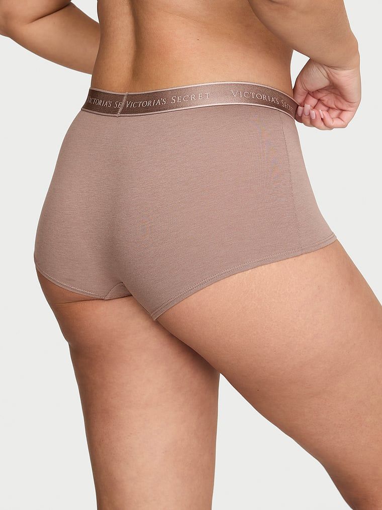 Majtki bawełniane szorty z logo w talii Boyshort. Produkt ma kolor brązowy i pochodzi z kolekcji Cotton. 