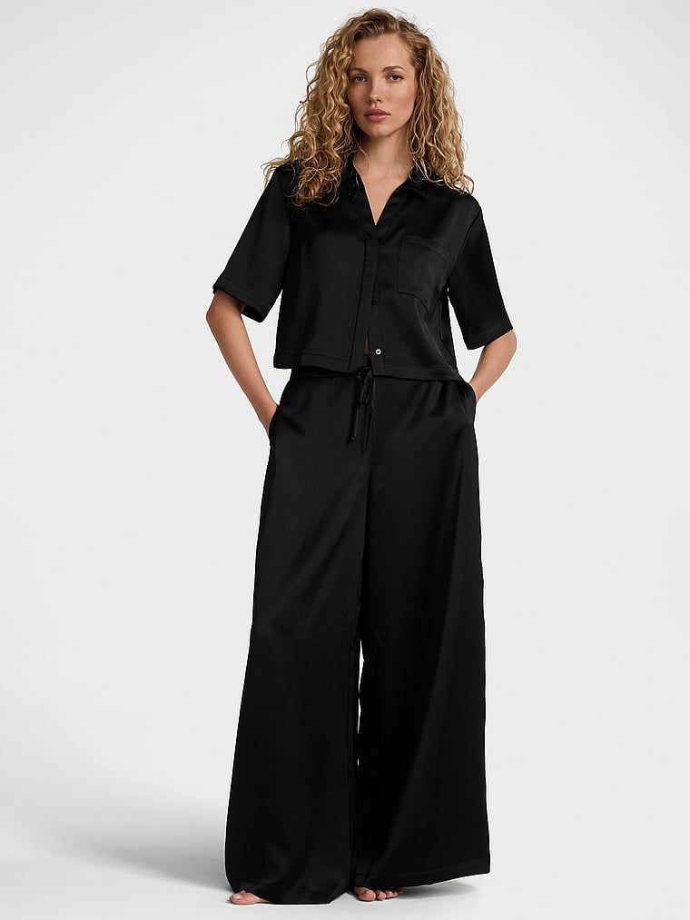 Victoria's Secret Piżama satynowa z krótką bluzką i szerokimi spodniami Luxe Satin Boxy