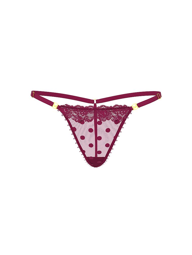 Stringi z siateczki z koronką na krawędziach i regulowanymi paseczkami Sheer Heritage Dot. Produkt jest wzorzysty i pochodzi z kolekcji Very Sexy. 