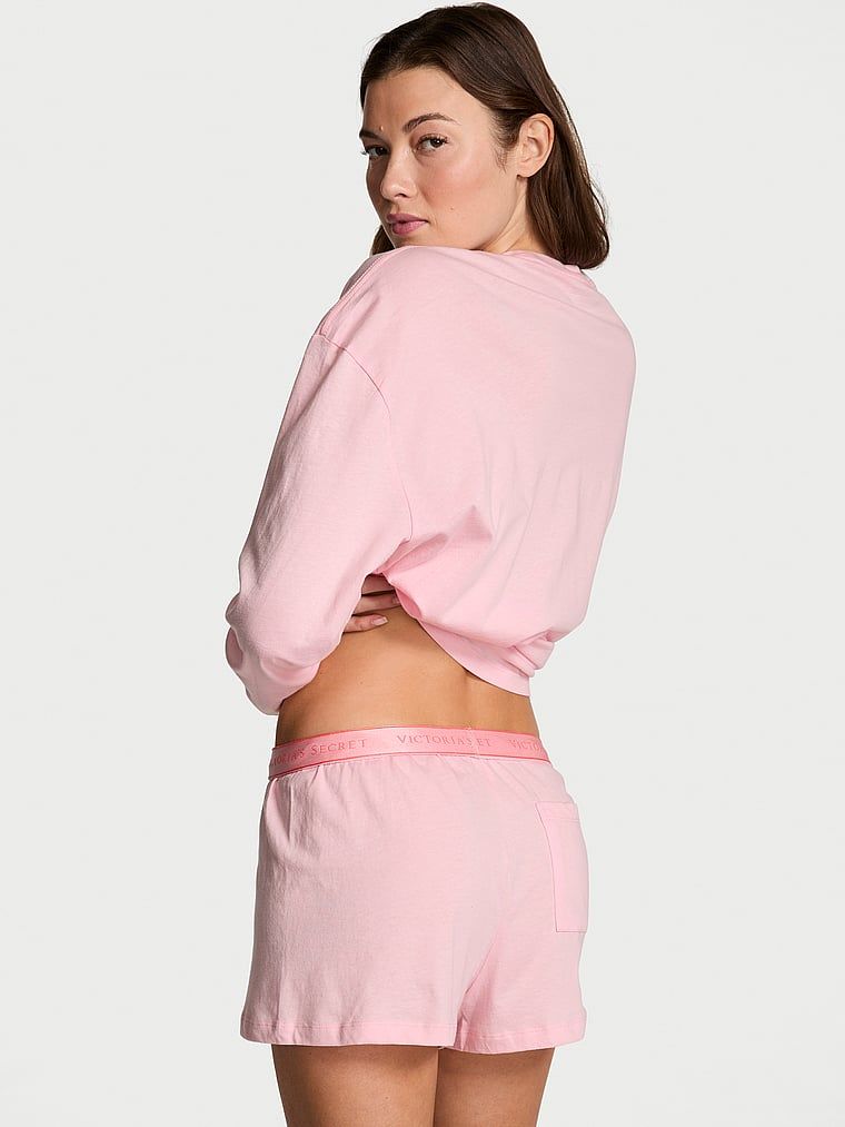 Piżama bawełniana z szortami Shine. Produkt ma kolor różowy i pochodzi z kolekcji Victoria's Secret. 