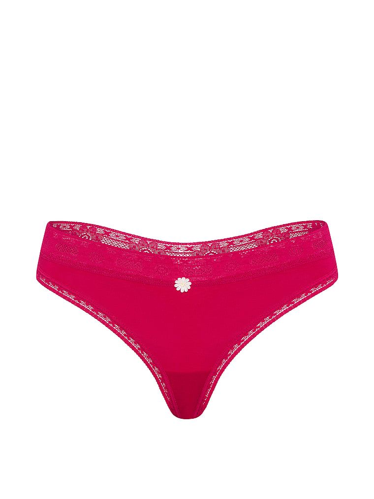 Stringi bawełniane z koronką szydełkową Lace-Trim. Produkt ma kolor różowy i pochodzi z kolekcji Lace Trim. 