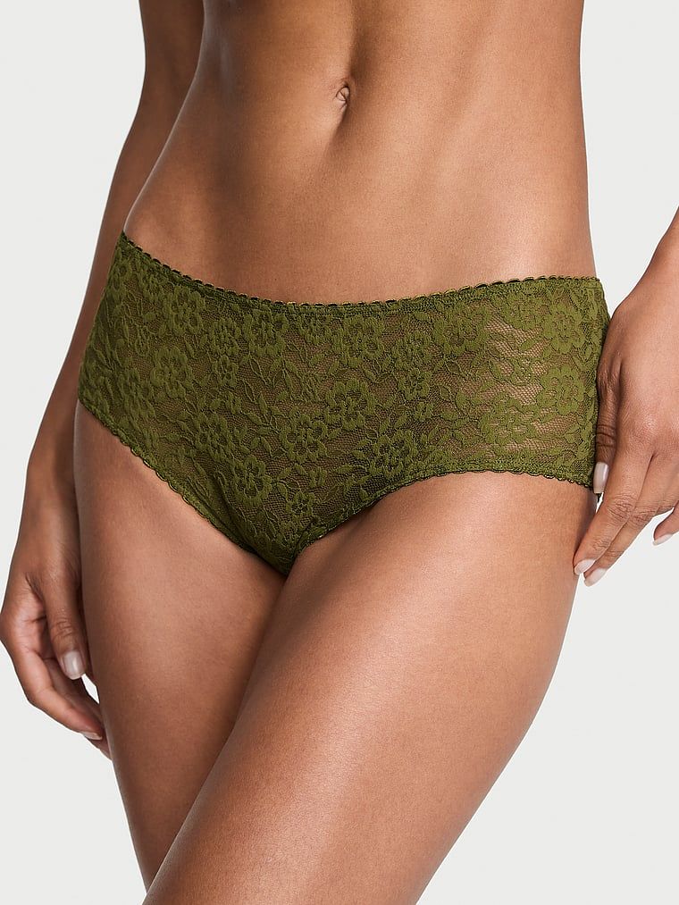 Majtki koronkowe z kokardką i sznurowaniem z tyłu Lace-Up Bow Cheeky. Produkt ma kolor zielony i pochodzi z kolekcji Lacie. 