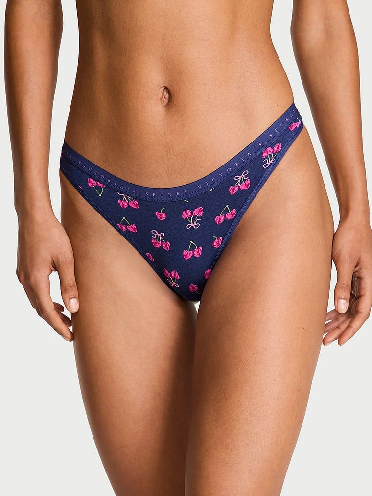 Stringi bawełniane High-Leg Scoop. Produkt jest wzorzysty i pochodzi z kolekcji Victoria's Secret. 