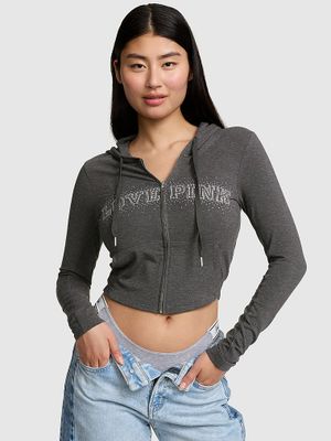 PINK Bawełniana bluza z kapturem i zamkiem na całej długości All-Day Cotton™